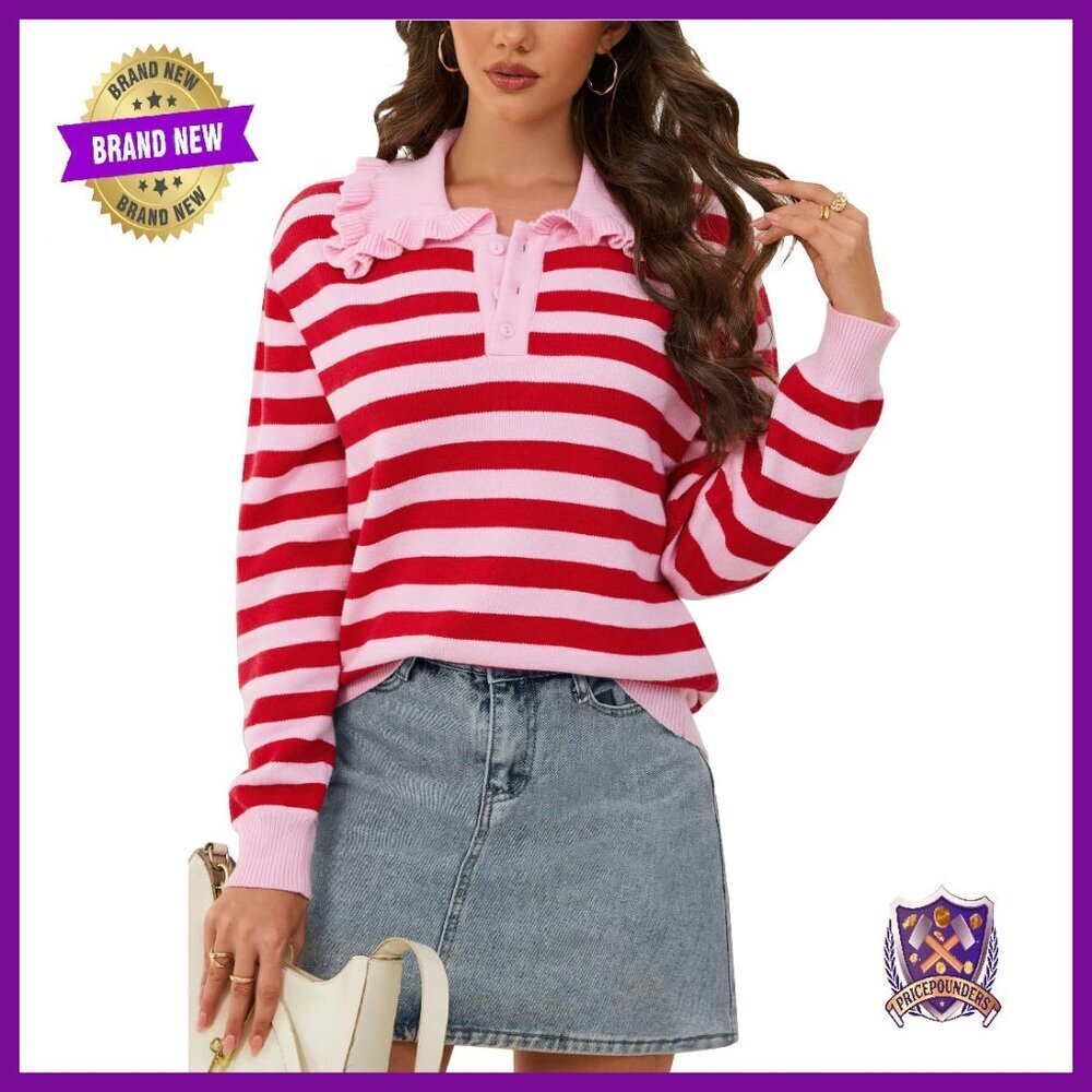 Soft Knit Pullover with Peter Pan Collar, Button Front, Long Sleeve